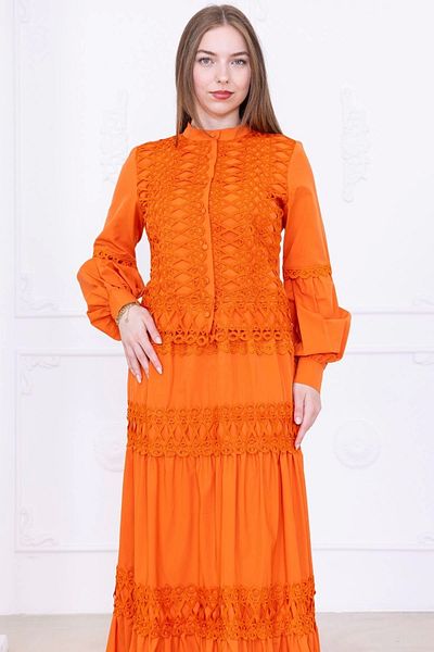 lodmela Lace Detailed Double Suit 4712-Orange