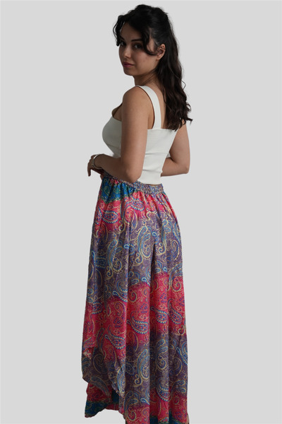 Miss Boheme Pink Color Gold Detailed Silk Long Skirt