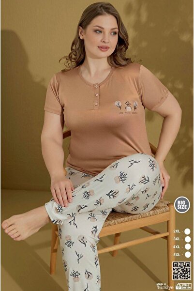 İpek Women's Short Sleeve under Long Plus Size Pajamas Set