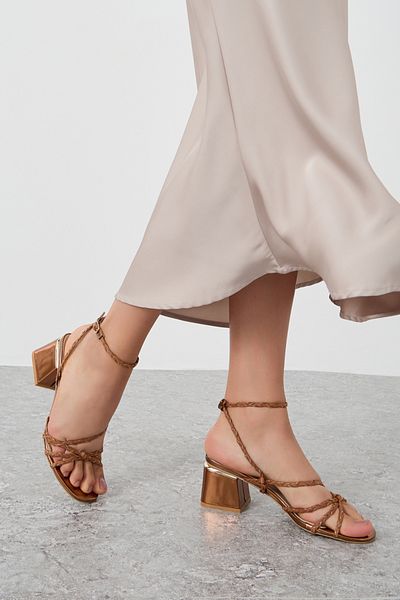 Styli Braided Strap Block Heel Sandals