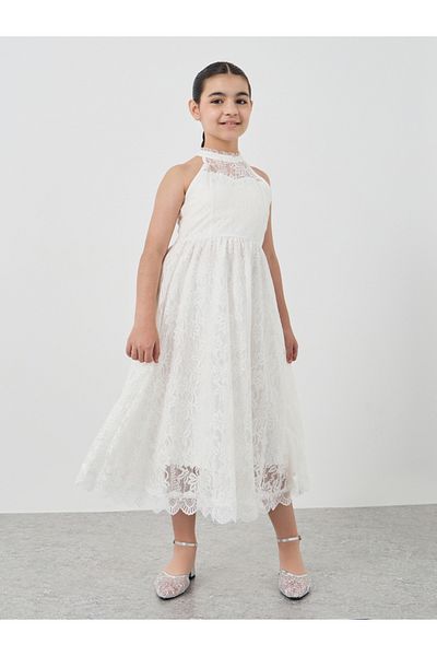 Styli Girls Off White Lace Halter Neck Dress