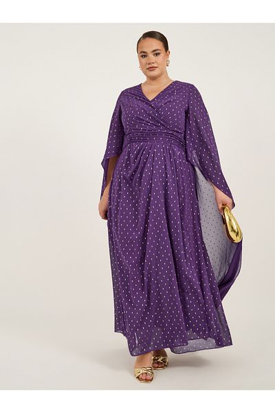 Styli Plus Size Cape Sleeve Pleated Maxi Dress