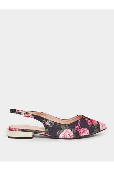 Styli Floral Print Pointed Toe Slingback Flat Shoes