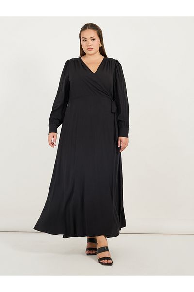 Styli Plus Size Solid Wrap Front A-Line Maxi Dress