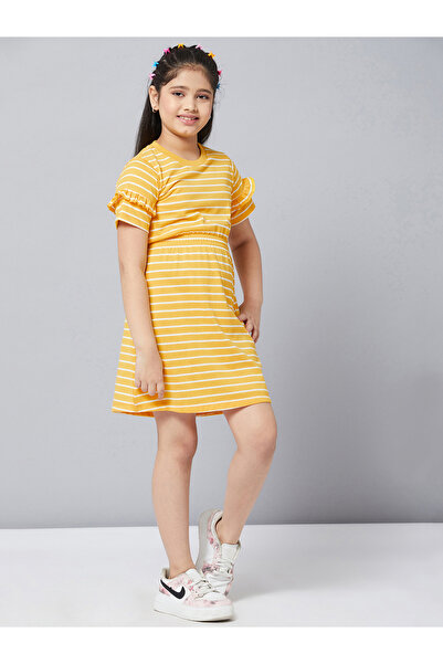Stylo Bug By Styli Striped Round Neck A-Line Dress with Ruffled Detail