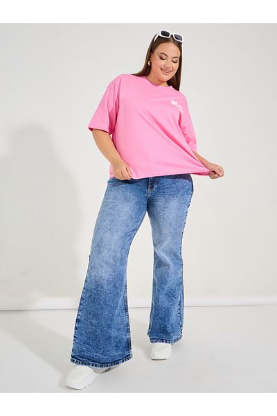 Styli Plus Size Wide Leg Faded Jeans