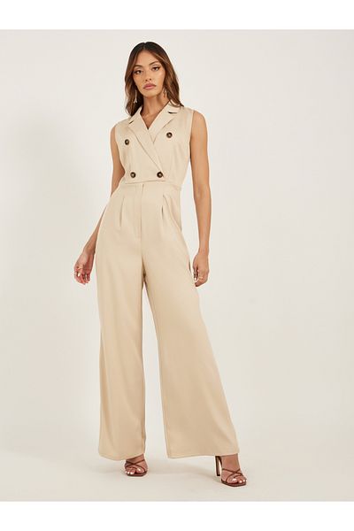 Styli Notch Lapel Double Breasted Wide Leg Jumpsuit