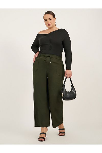 Styli Plus Size Belted Straight Leg Tapered Pants