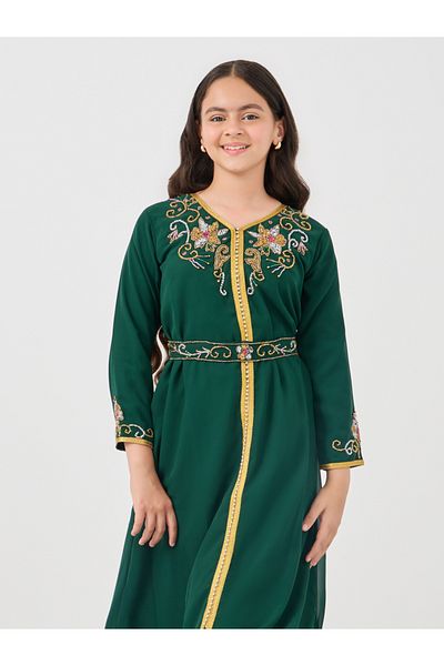 Styli Girls Embroidered V Neck Arabic Dress