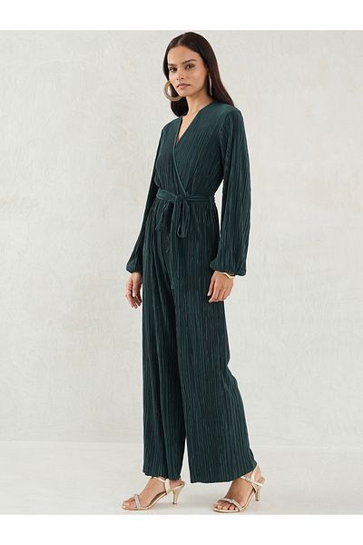 Femmella By Styli Solid Pleated Wrap Look Straight Leg Jumpsuit
