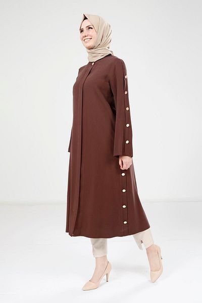 Beyza Button Detailed Brown Color Wear and Remove 9232