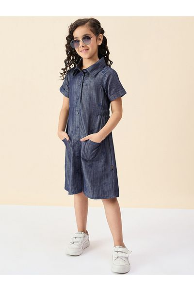 Stylo Bug By Styli Embroidered Short Sleeve Shirt Dress with Pocket Detail