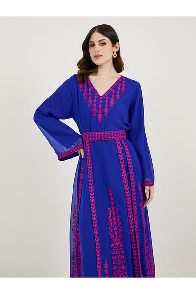 Maxim Creation By Styli Georgette Kaftan with Cross-Stitch Threadwork