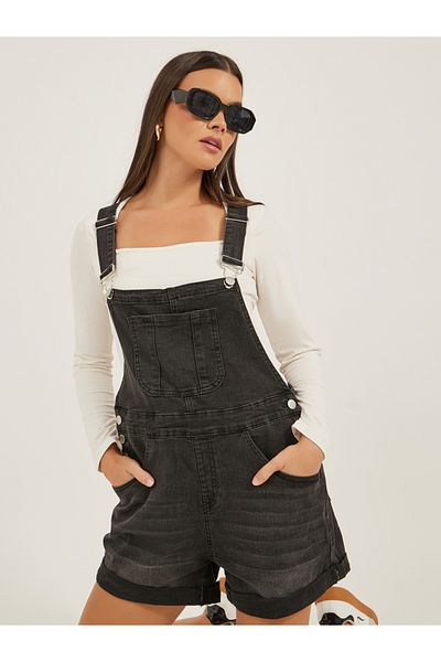 Styli Denim Front Pocket Short Dungaree Romper