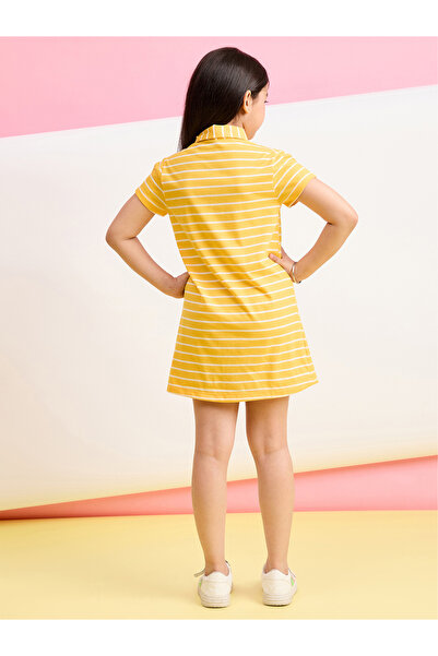 Stylo Bug By Styli Striped Collared Half-Button Placket A-Line Dress