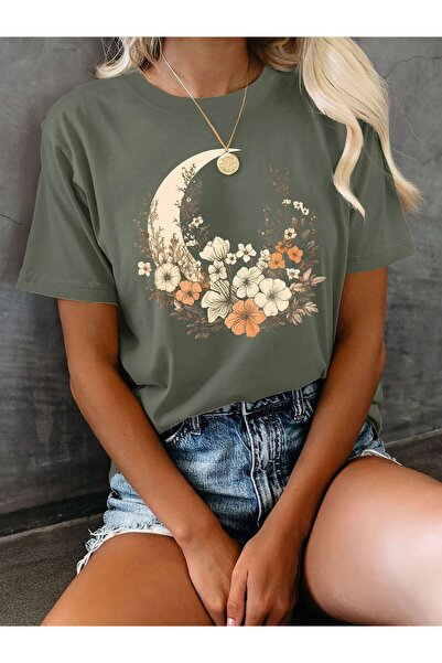 l'eivor Γυναικείο βαμβακερό μπλουζάκι με στάμπα Moon And Flower