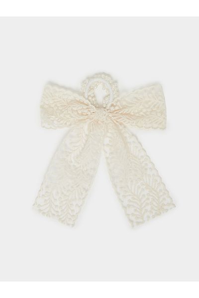 Styli Faux Pearl Detail Lace Ribbon Hair Tie