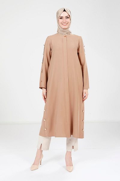 Beyza Button Detailed Milk Coffee Color Wear and Remove 9232