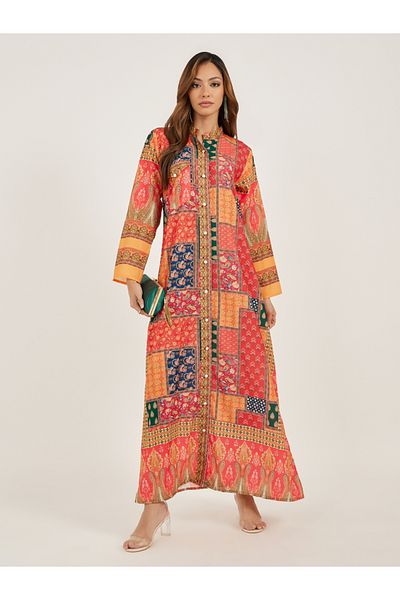 Maxim Creation By Styli Abstract Print Collared Button Front Jalabiya