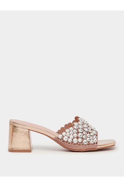 Styli Embellished Wide Strap Block Heel Sandals