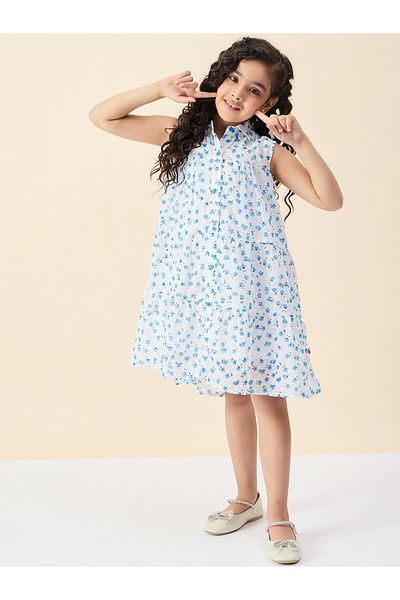 Stylo Bug By Styli Floral Print Collared Sleeveless Tiered Dress