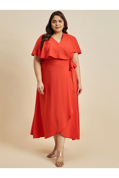 Femmella By Styli Wrap Frill Sleeve Maxi Dress with Tie-Up Detail