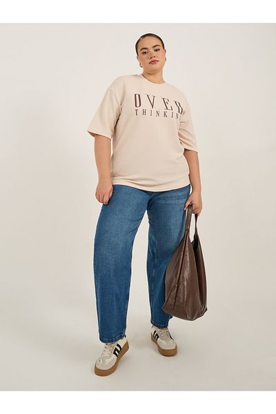 Styli Plus Size Slogan Print Dropped Shoulder Oversized T-Shirt