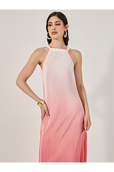 Take Two By Styli Red Pleated Sleeveless Halter Neck Maxi Dress