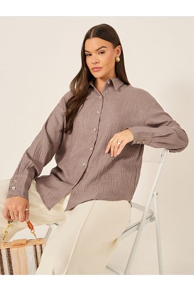 Styli Oversized Linen Spread Collar Shirt