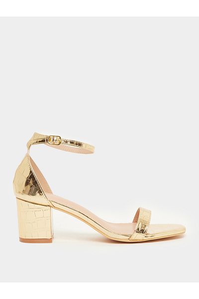 Styli Gold Plain Belted Ankle Strap Sandals
