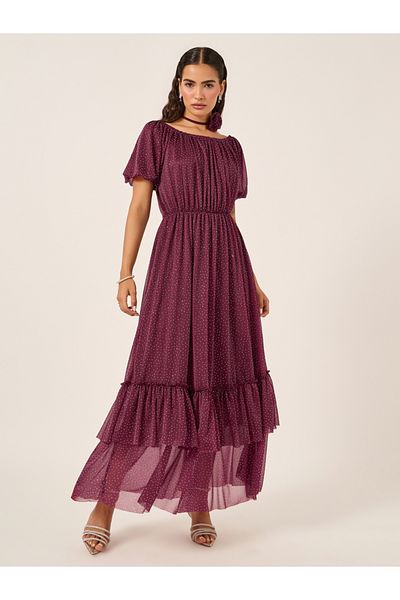 Styli Embellished Balloon Sleeves A-Line Maxi Dress