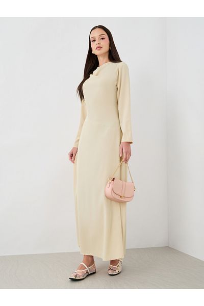 Styli Solid Cowl Neck Long Sleeves A-Line Maxi Dress