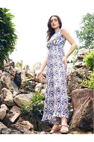 Kassually By Styli All Over Print Wide Leg Pleated Jumpsuit