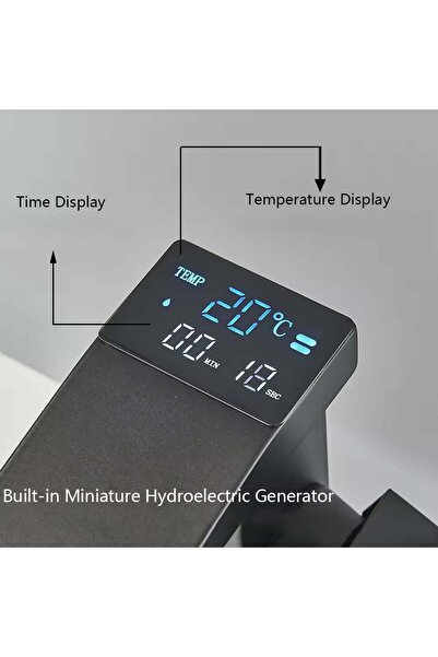 INNOVIX Baterie de chiuvetă, afișaj digital, senzor cascadă fără atingere, hidroenergie, negru mat