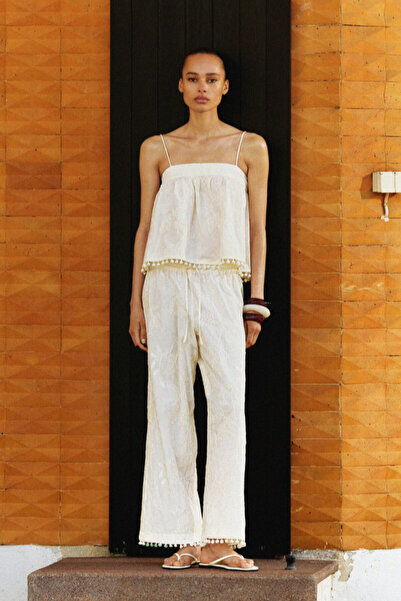 H&M İşlemeli ve Büzgü Bağlı Pantolon