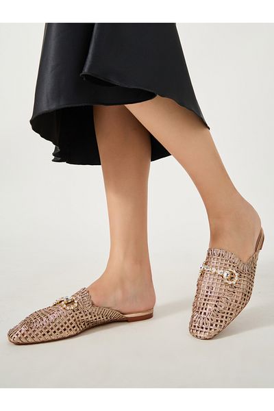 Styli Textured Woven Pointed Toe Mules