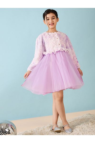 Stylo Bug By Styli Faux Fur Design Long Sleeves A-Line Dress