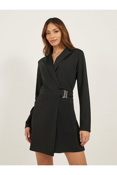 Styli Wrap Buckle Detail Lapel Collar Tailored Romper