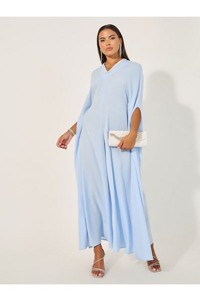Styli Embellished V Neck Wide Leg Cape Jumpsuit