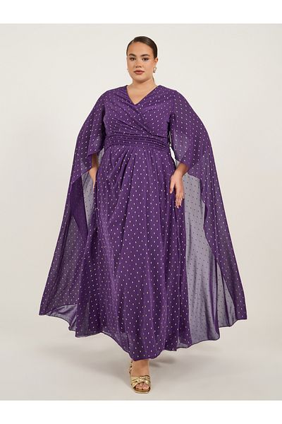 Styli Plus Size Cape Sleeve Pleated Maxi Dress