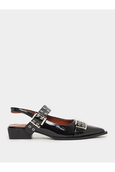 Styli Belted Pointed Toe Block Heel Shoes