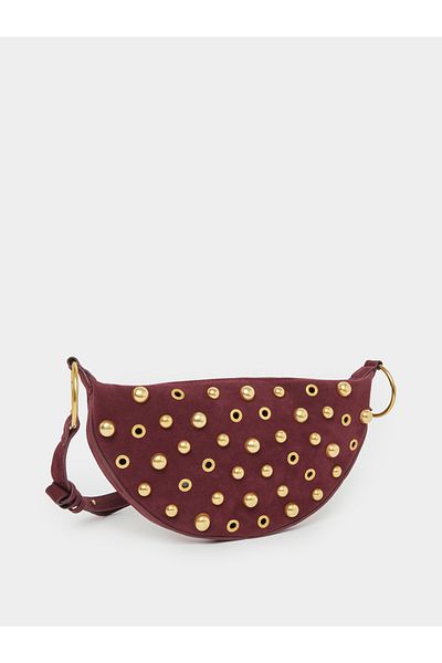 Styli Studded Half Moon Shoulder Bag with Zip Closure