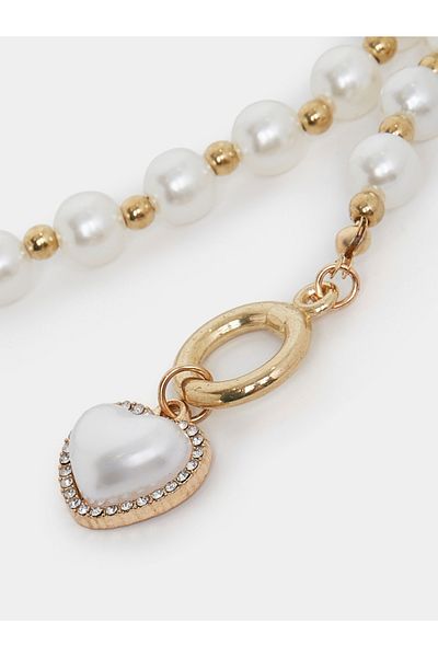 Styli Embellished Heart Pearl Necklace