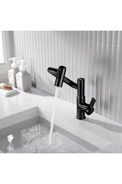 INNOVIX Baterie lavoar, cioc rotativ, cartuș ceramic, afișaj digital al temperaturii, negru mat