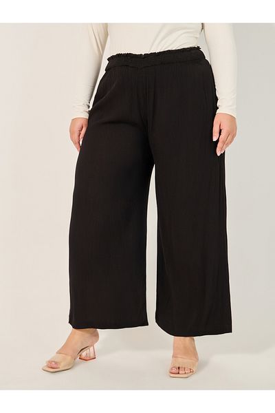 Styli Plus Size Solid Crinkled Wide Leg Ankle Length Pants
