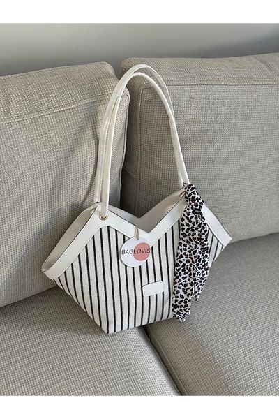 BAGLOVİS Scarf Detail Canvas Fabric Women's Shoulder Bag Uzn18 En40