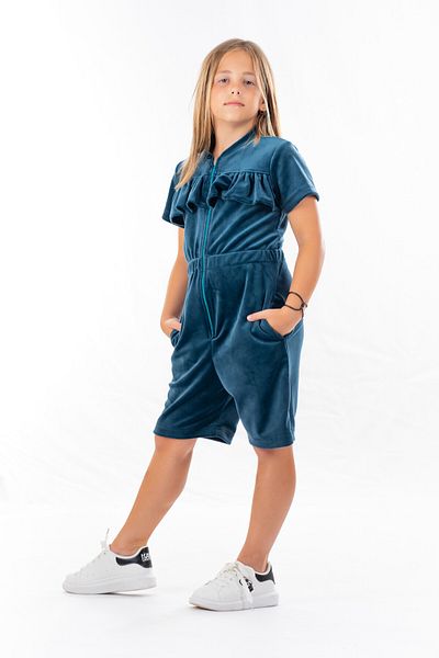 dendy Dívčí overal plyšový krátký z volánkem Navy blue 525/128