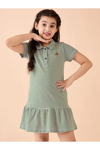 Stylo Bug By Styli Striped Collared Half-Button Placket A-Line Dress