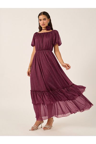 Styli Embellished Balloon Sleeves A-Line Maxi Dress