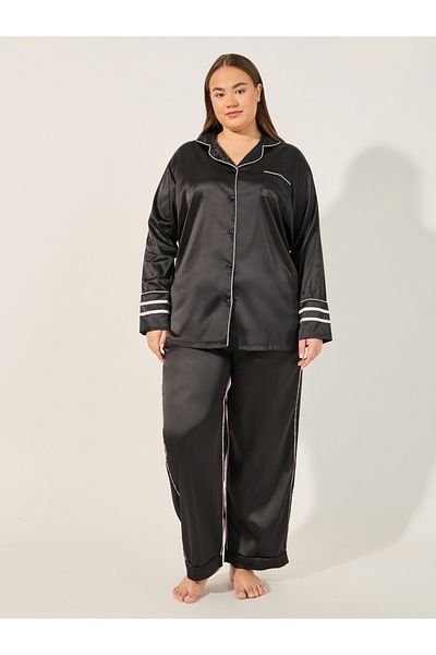 Styli Satin Pajama Set with Piping Detail